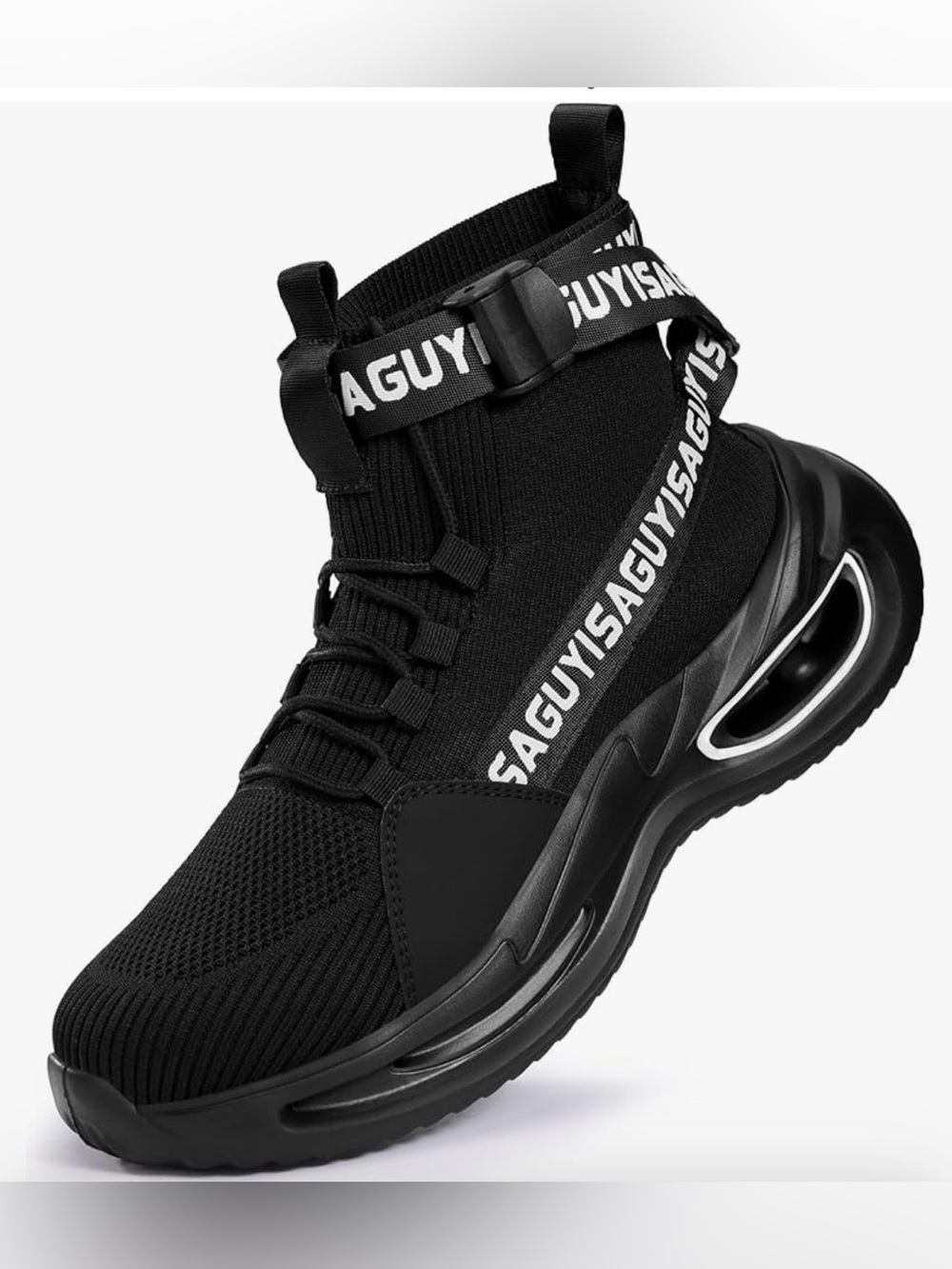 Black High-Top Knit Sneakers for Men